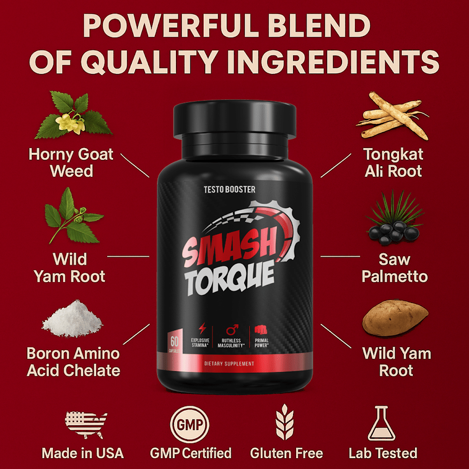 Smash Torque Testo Booster – Powered by T - Torque™ Technology for Men’s Peak Performance - 860012538485 - Smash.com